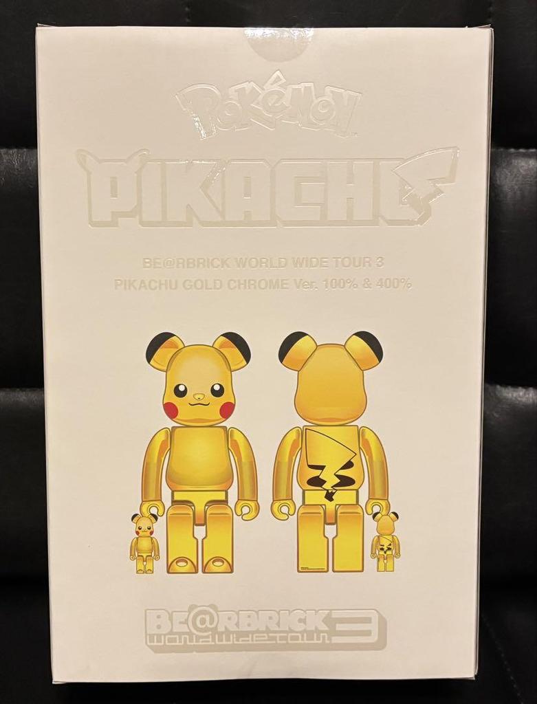 [USED] BE@RBRICK Pikachu Gold Chrome 100% & 400%