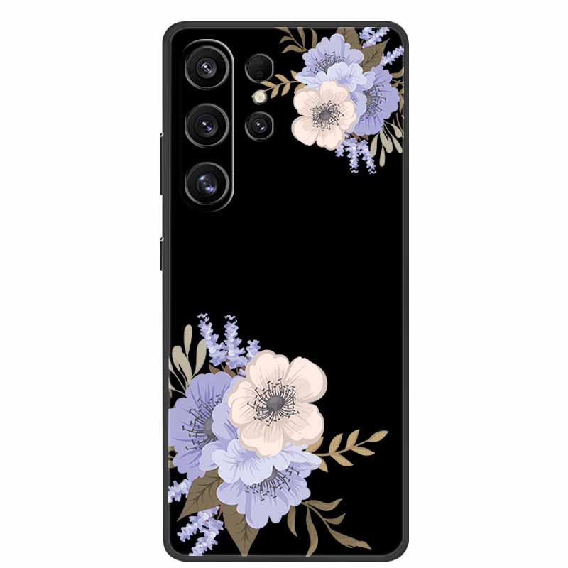 For Samsung Galaxy S26 Ultra Case Cute Floral Black Luxury Soft Silicone Back Cover For Samsung S26 Ultra Cases GalaxyS26 Ultra