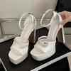 Luxury Patent Leather Platform Sandals Women 2025 Summer Zip Cover Strap Design Chunky High Heels Elegant Banquet Dress Shoes