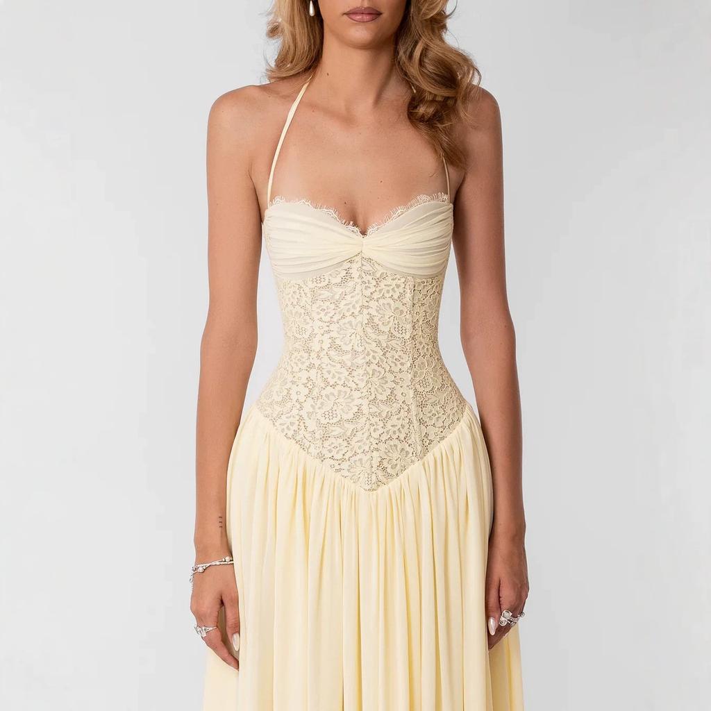 Pure Wind Lace Splicing Bridesmaid Dress Slim Fish Bone Suspender Chiffon Fairy Dress Wedding Dress
