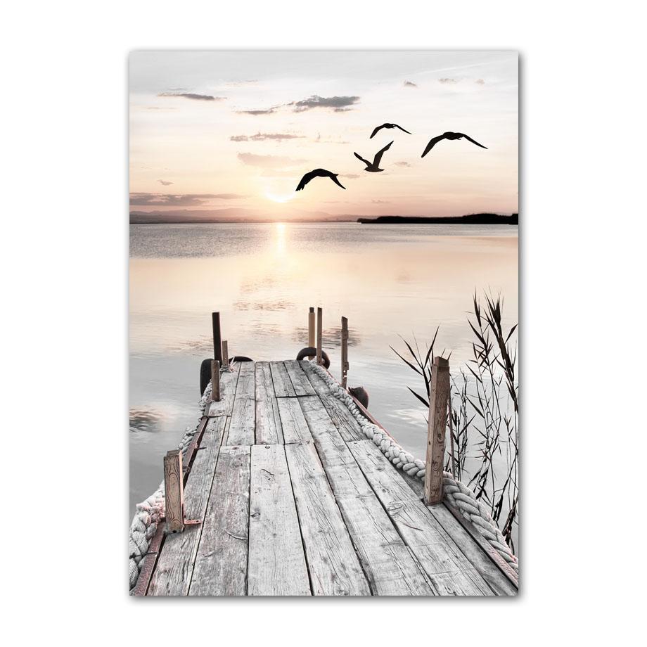 

Бревенчатый домик, озеро, мост, цветок, птица, побережье, настенная живопись на холсте, современный декор для гостиной, постеры и принты, настенные картины для дома 20x30cm