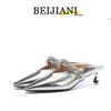 BEIJIANI Rhinestone Pointed Toe Mid-Heel Mules Women's Stiletto Slip-Ons