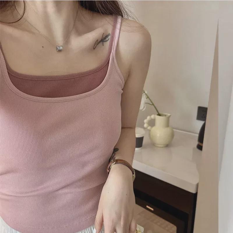 Contrast Color Two-Piece Knit Camisole for Women, Slimming and Elastic, Perfect for Summer