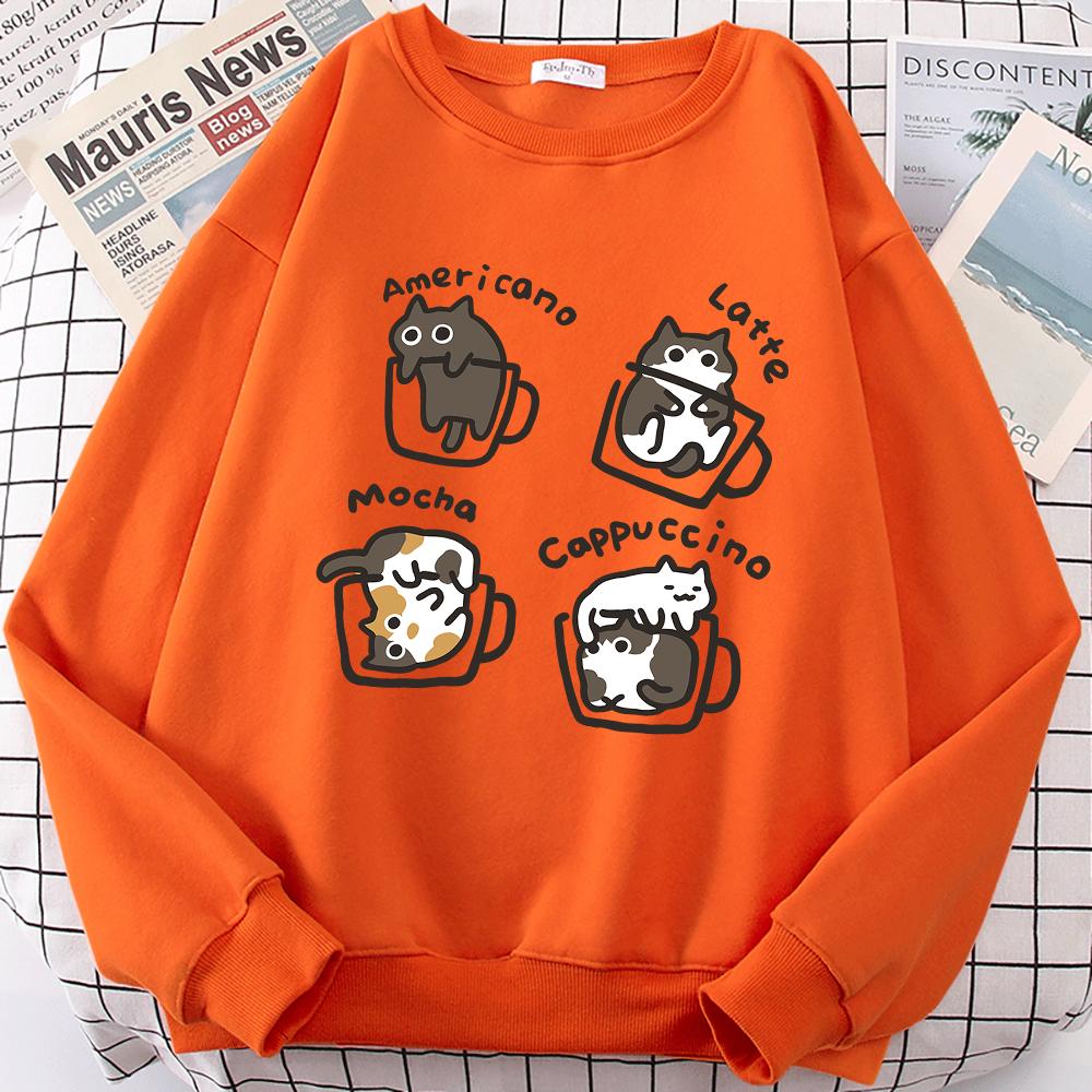 American Style Coffee Cat Cute Print Hoody Men Cartoon Street Clothing Prints Hoodies Japan Harajuku Sweatshirt Hoodie