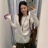 White Lace Floral Trim Long Sleeve Base Layer Top for Women - Autumn/Winter Korean Style Fashion New Arrival.
