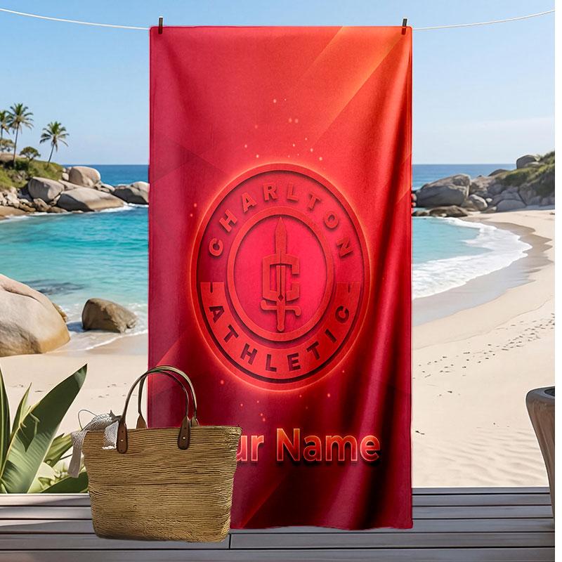 Charlton Athletic Personalized Printed Beach Towel Soccer Logo Support Custom Name Text Absorbent Towel For Sport Travel Special Gift