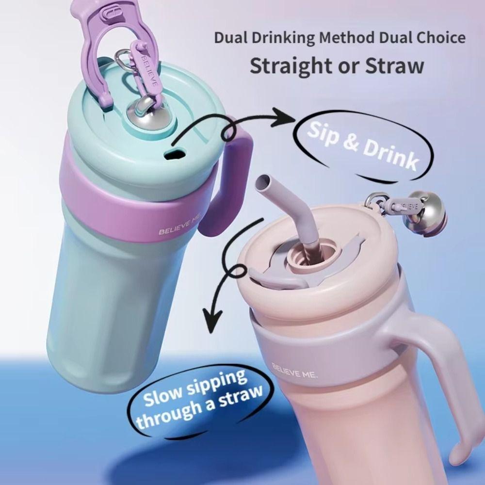 Large Capacity Insulated Water Bottle With Straw Office Double Drink Cup  Travel Tumbler