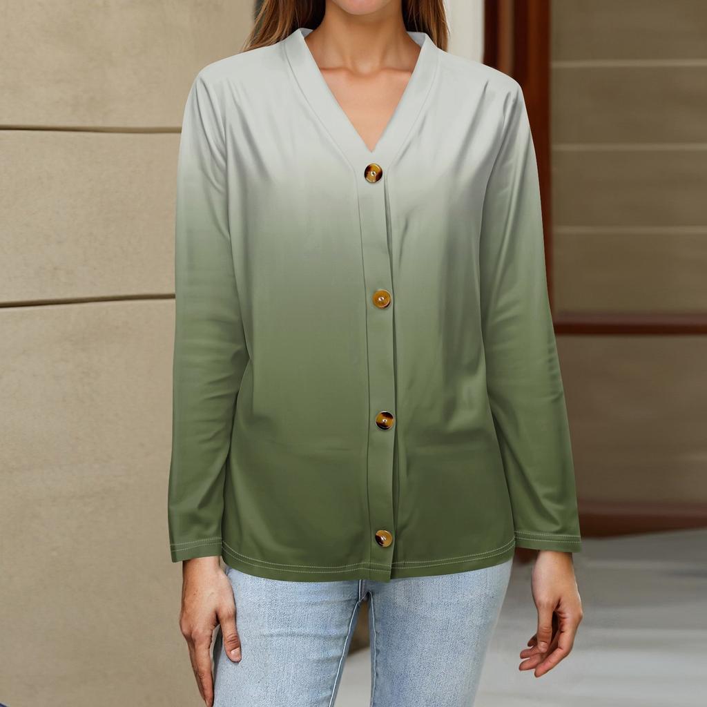 Women's Fashion Casual Print Button-down Shirt Long Sleeve Tops