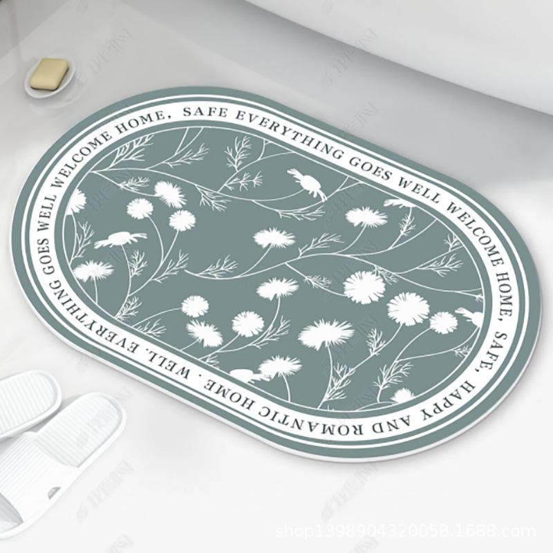 Oval Bathroom Absorbent Carpet Bathroom Entrance Door Mat Minimalist Printed Bathroom Mat