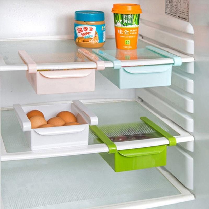2Pcs Durable ABS Storage Rack Sliding Kitchen Refrigerator Fridge Shelf Holder Storage Box Home Supplies