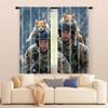 2 Pcs, Filtering Curtains (excluding Rods, Non-movable, Without Batteries) Cat In Flight for Use In Bedrooms and Living Rooms