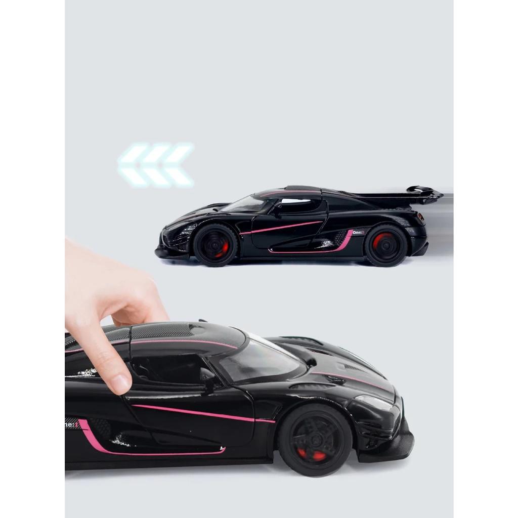 1/32 Koenigsegg ONE 1 Legierungs-Sportwagenmodell Druckguss-Metall-Rennfahrzeuge Modellsimulation Ton und Licht Kinderspielzeuggeschenk