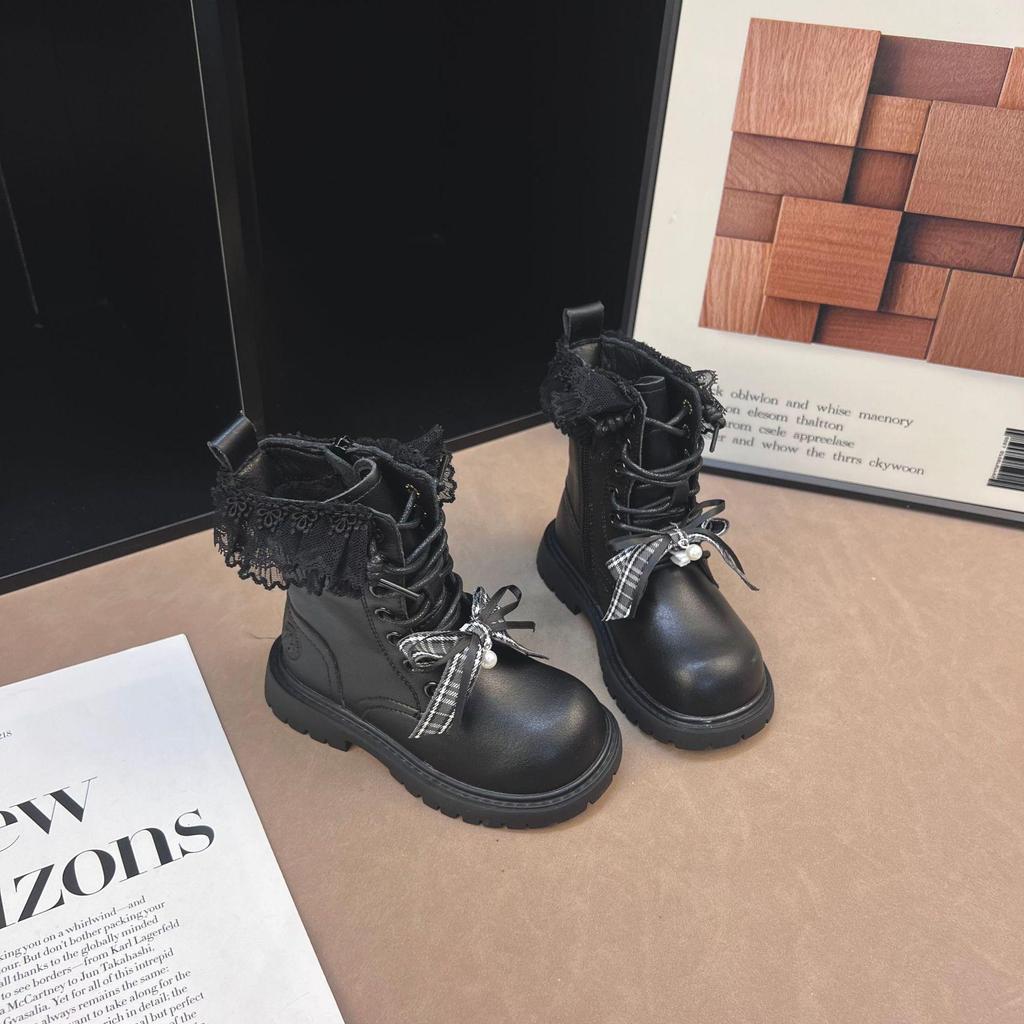 Girls' Plush-Lined Mid-Calf Winter Boots, 2025 Korean-Style Martin Boots, Sweet Cool Princess Fashion.