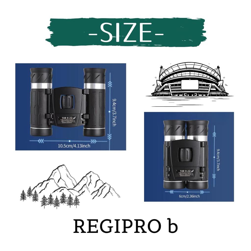 RegiProb Mini Binoculars, 10x Magnification, Lightweight, Waterproof, for Sports Watching, S-03, with Smartphone Holder