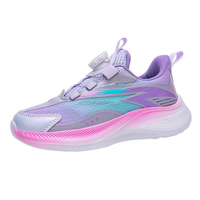 Girls 2025 fashion running shoes medium and older children's shoes running shoes rotating button sports shoes wear-resistant and lightweight