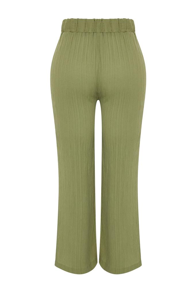 Women's Style Plus Size Brown Slit Detailed Woven Beach Trousers