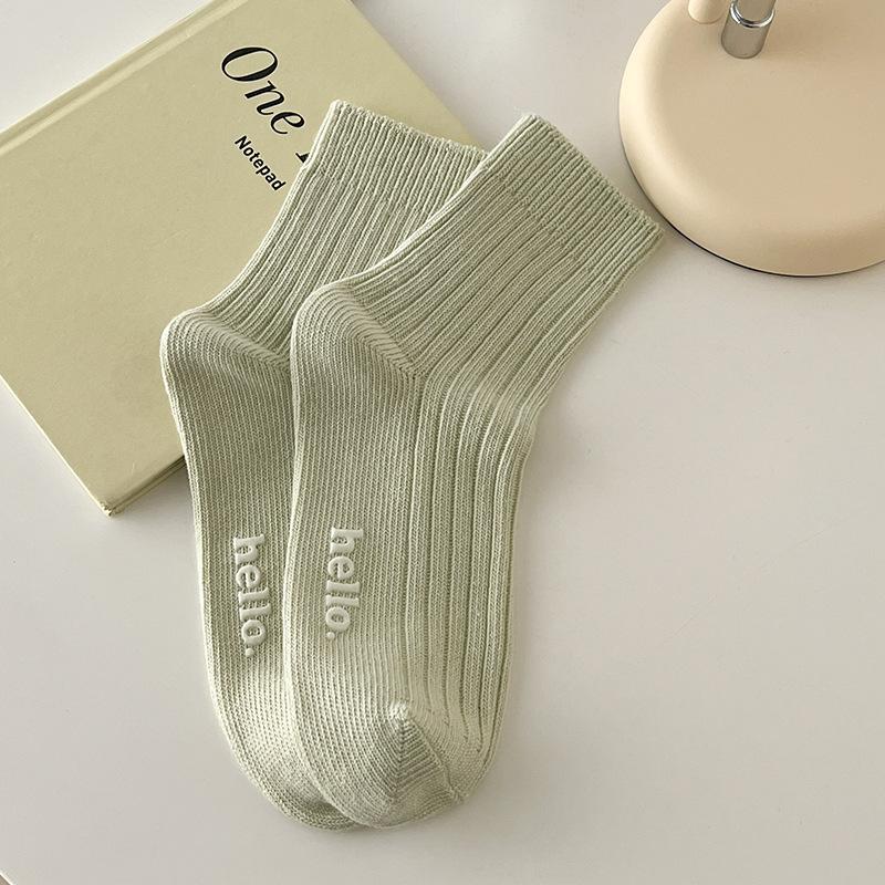 Female Spring and Autumn Macarons Cream Solid Color Wicking Sweat Tube Cotton Socks