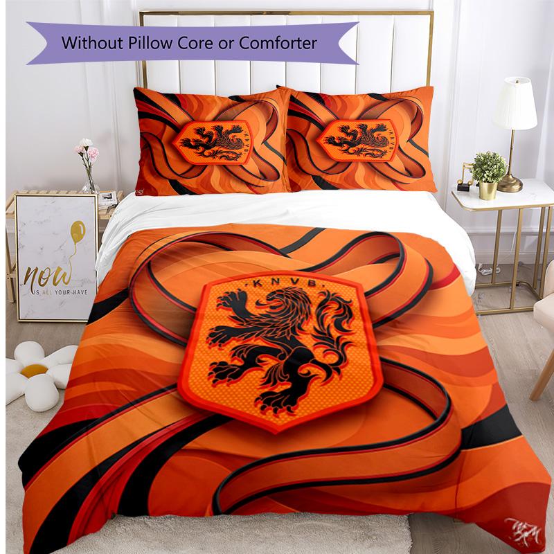 Netherlands Football Printed Bedding 3 Piece Set Cozy Breathable Bed Cover Set as Housewarming Holiday Gift