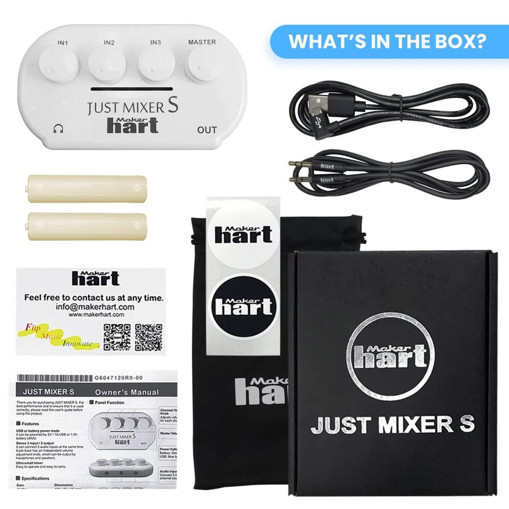 Maker Hart Just Mixer S Stereo 3-input2-output Ultra-compact Audio Mixerand USB Powered Audio Mixer