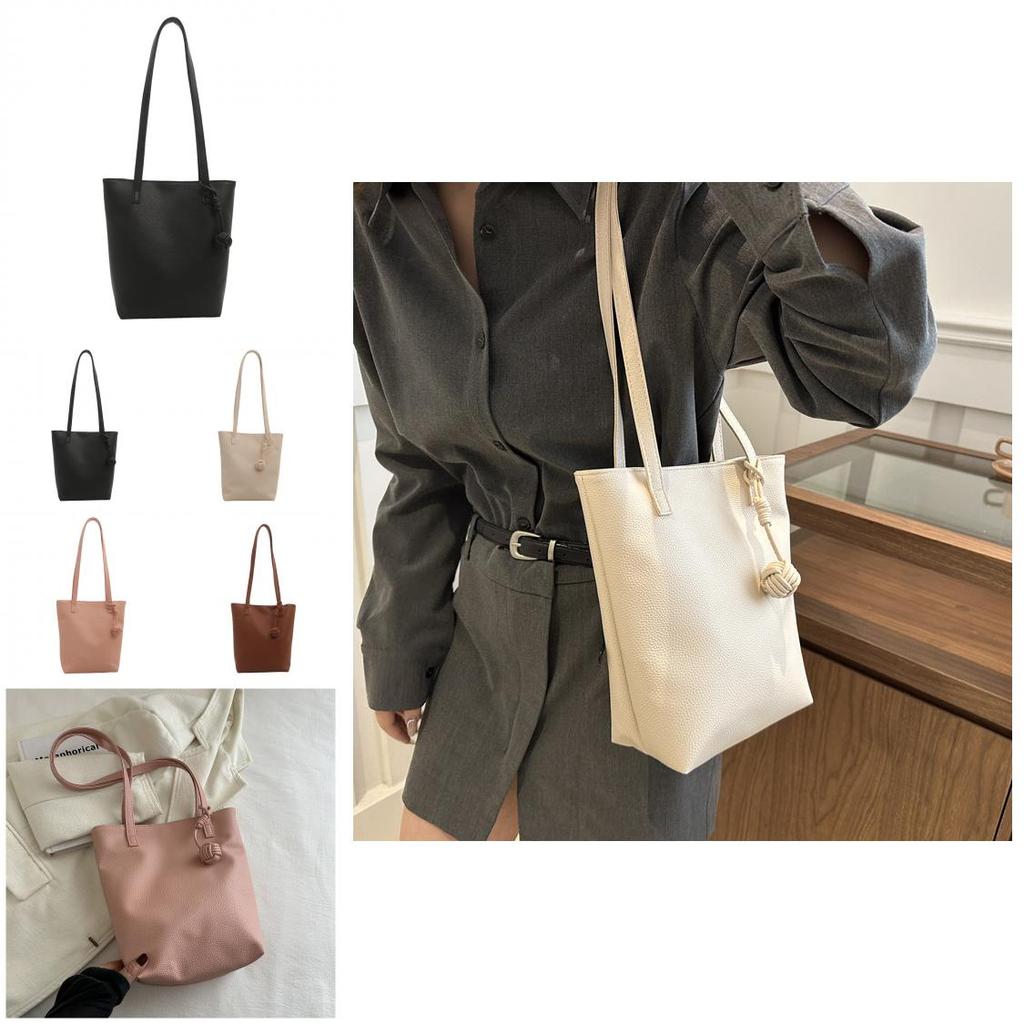 Street Style Pu Bucket Shoulder Bag With Contrast Stitching And Double Straps For Casual Outings