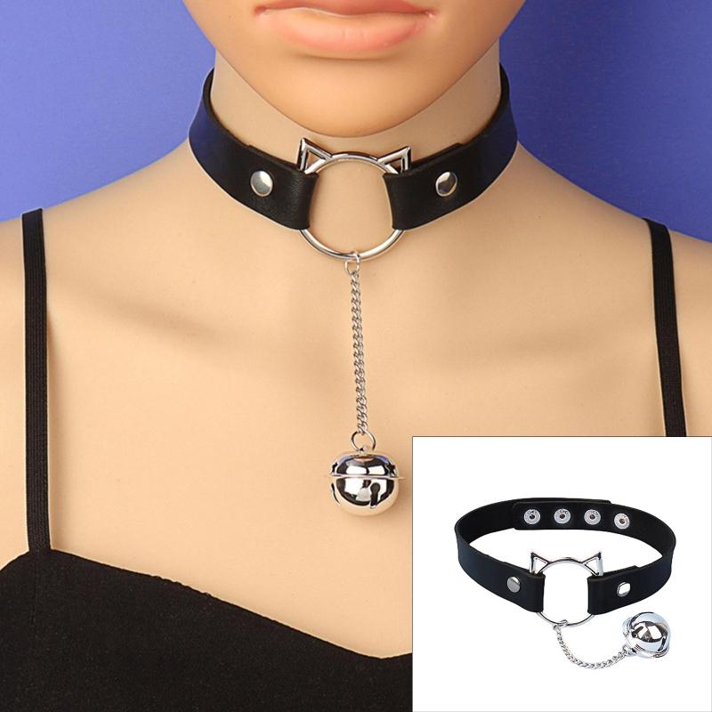 Sexy Gothic Punk Harajuku Halloween Chain Choker Collar Necklace for Women Adjustable Leather for Cat for Head Chocker N