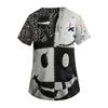 Women's Fashion Short Sleeve Halloween Print V-Neck Pocket Workwear Tops