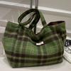2025 Autumn Retro Suede Shoulder Bag Casual Woolen Plaid Double-sided Tote Bag Korean Casual Class Bag