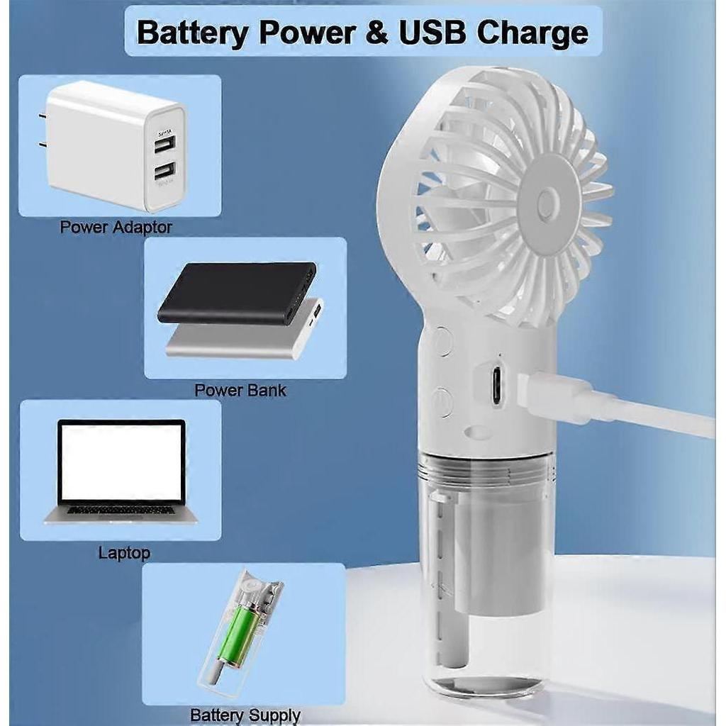 Handventilator mit Sprühfunktion, Tragbarer Mini-Wasserlüfter, 4 einstellbare Geschwindigkeiten, Sichtbarer Wassertank(Weiß)