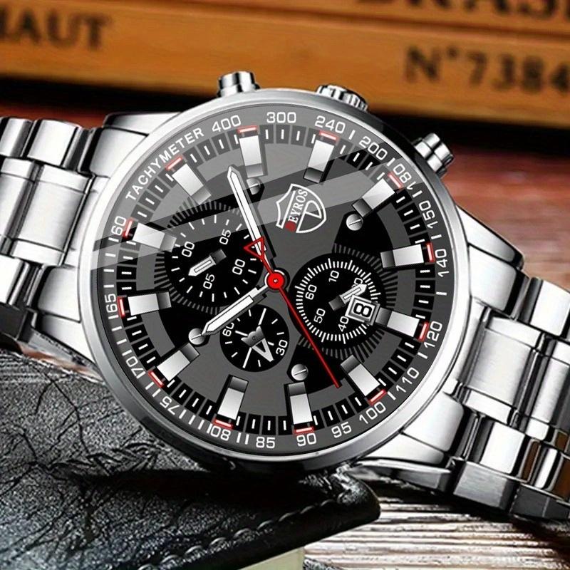 2pcs/set, 1pc Fashion Men's Luxury Business Quartz Watch & 1pc Men's Bracelet with , Men's Gifts