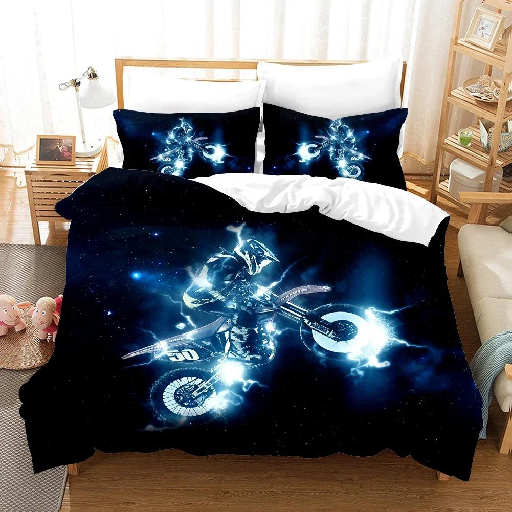 3D Sports Motorcycling Comfortable Duvet Quilt Cover Pillowcase Bedding Set Children Bedroom Decoration Home Textile