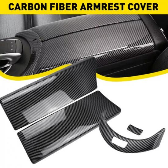 2X For Mercedes Benz C Class W205 Carbon Fiber Console Armrest Box & Button Trim