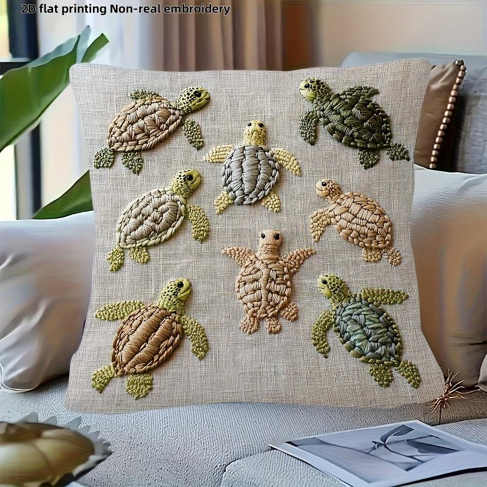 Housse de coussin Tortue Imprimée Plate 2D Broderie Non-Réaliste pour Décoration Cosy Housse de coussin de canapé, décoration de maison, impression 2D 60x60cm