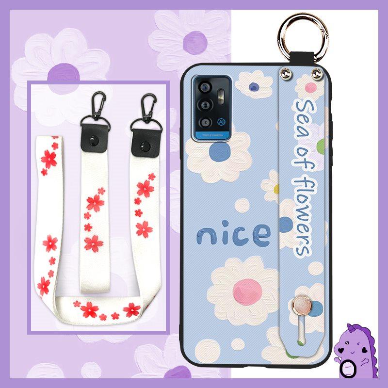 Waterproof Silicone Phone Case For ZTE Blade A71/Optus X Swift 5G Durable Fashion Design Lanyard Oil Painting Ring