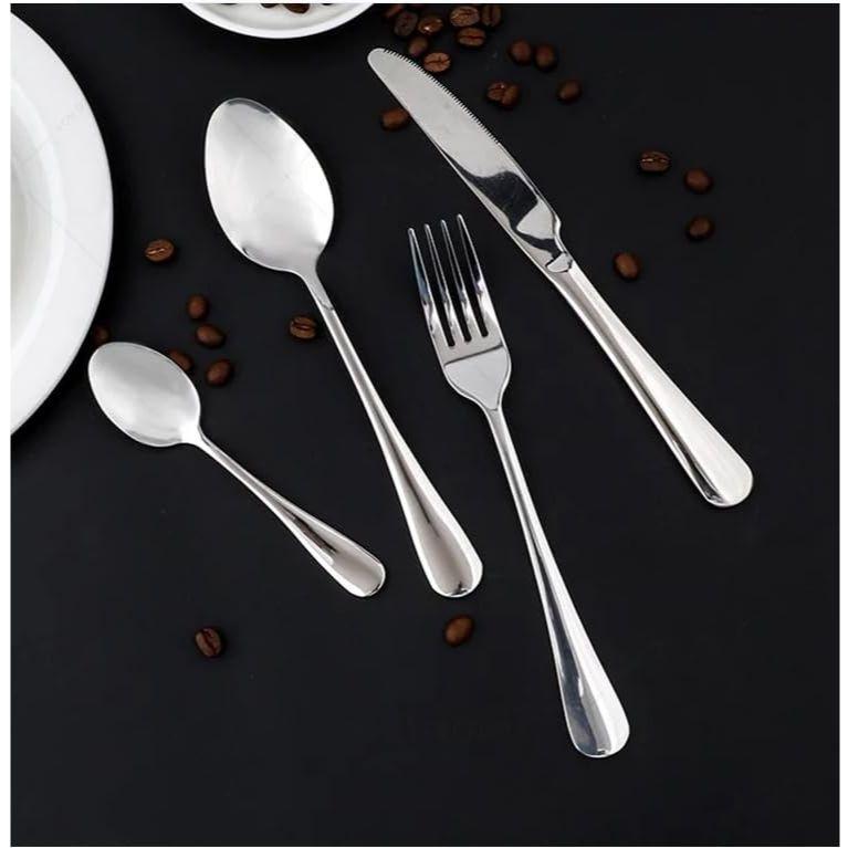 Silver Spoon Set Premium Stainless Steel Flatware Set Mirror Polished Cutlery Set Durable Home Kitchen Eating Tableware Set