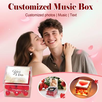 Caixa de Música Personalizada com Luz e Foto, Presente Personalizado de Toca-Discos LED com Música para Dia dos Namorados, Aniversário, Casamento, Casal etc.