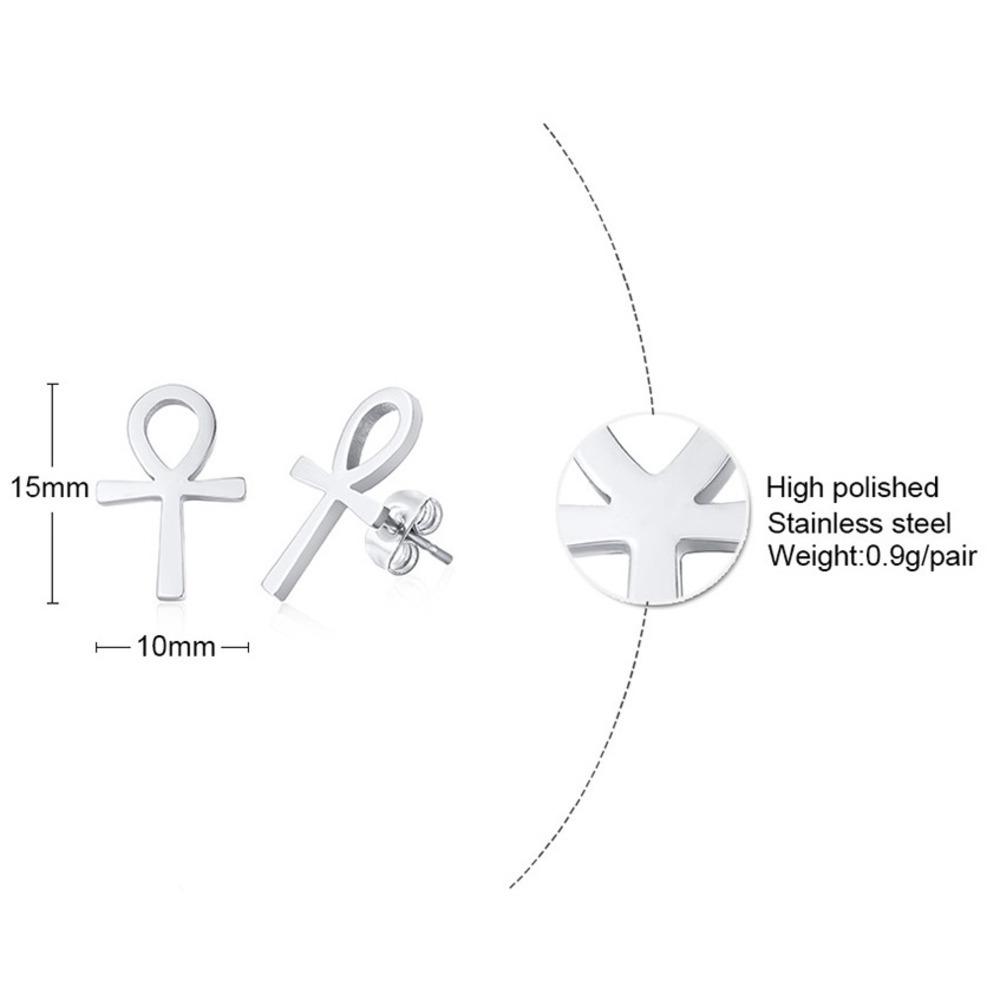 Vnox Ancient Egyptian Ankh Cross Earrings for Men, Stainless Steel Geometric Hoop Huggie Jewelry Gifts, Faith Ankh Stud Earring