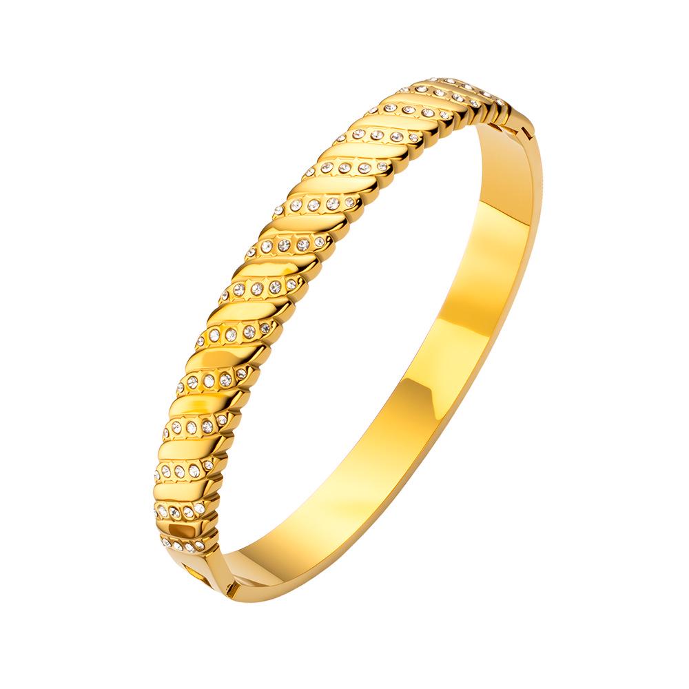 Exquisite Titanium Stainless Steel Bracelet with Irregular Inlaid Rhinestones - Starry Electroplated Design