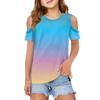 Children summer fashion T-shirt dew shoulder round collar gradient leisure coat