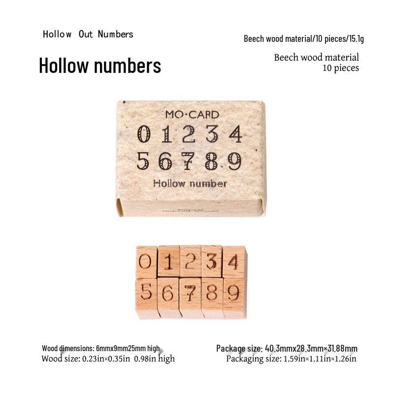MòMò Beech Wood Retro Seal Set: Number Marks for DIY Planner Decoration