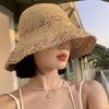 Straw Hat Women's Summer Hollow Sunscreen Visor Breathable Beach Hat Seaside Vacation Wind Wide Brim Woven Bucket Hat