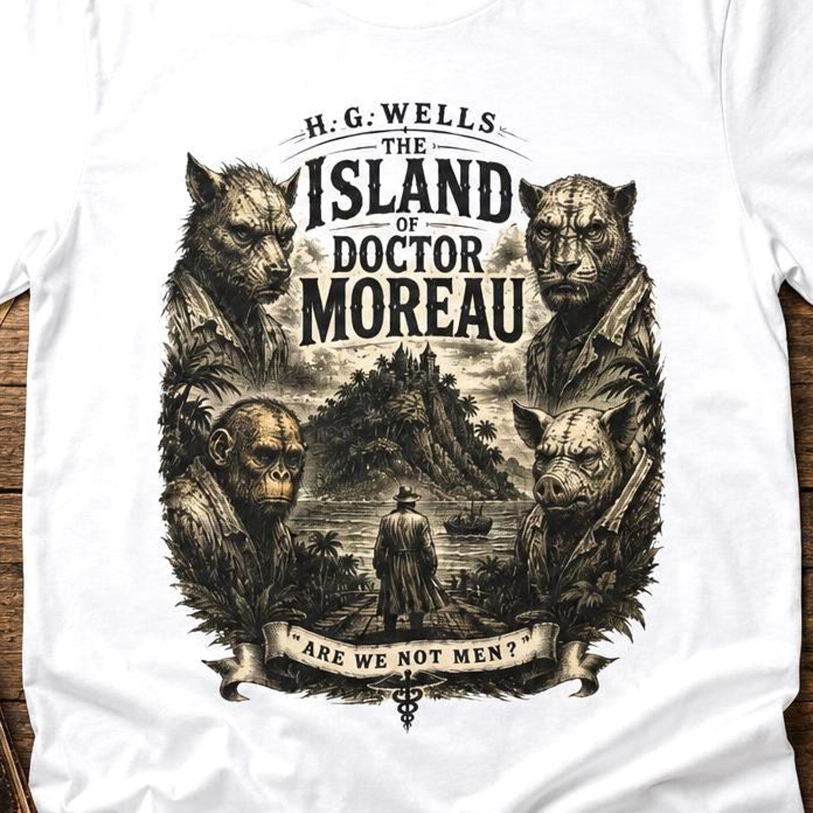 Island of Doctor Moreau Shirt, H.G. Wells Literary Tee, Classic Sci Fi Book Shirt, Public Domain Horror Shirt, Gothic Reader Gift 2XL
