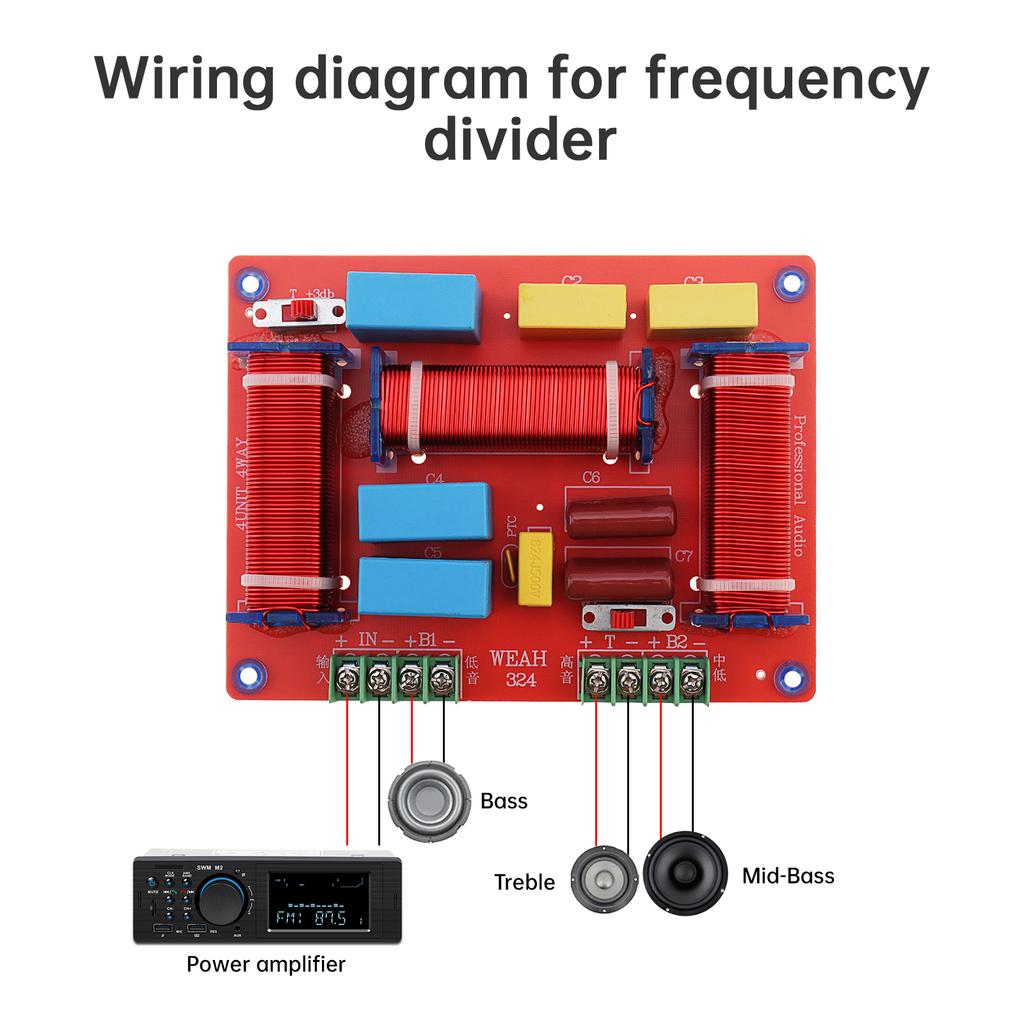 400W Adjustable 4-8 Ohm 3 Way HiFi Speaker Crossover 1 High 2 Low Frequency Divider Professional Audio System