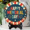 2D Flat, 1Pc Round "Happy Memorial Day" Aluminum Hanging Sign, Vintage Patriotic Firework Star Design, Rustic Metal Wall Decor, Perfect for Memorial