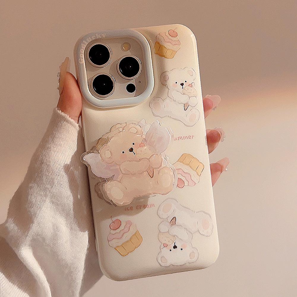 Niedlicher Eisbär für iPhone14promax Handyhülle für Apple 13 Weich 11 für 15 Koreanischer Ständer