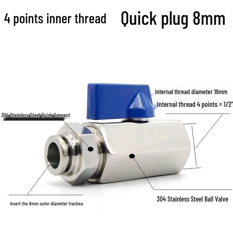 Pneumatic 304 Stainless Steel Ball Valve with Manual Male Thread Air Tube Connector