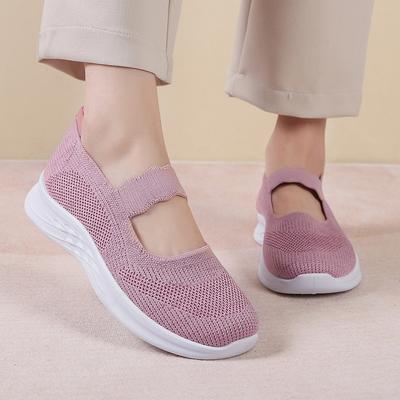 Chaussures de marche printemps et automne bouche peu profonde respirantes semelle souple chaussures de mère d'âge moyen et âgée chaussures plates pour femmes une pédale décontractées simples s