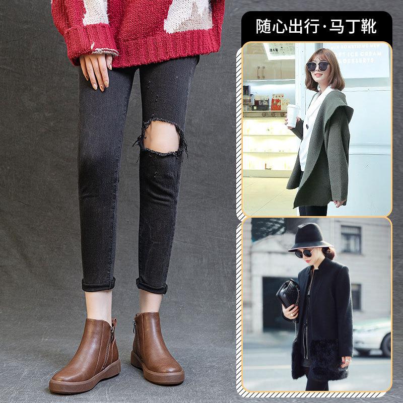 2025 Autumn and Winter Retro Leather Martin Boots British Versatile Platform-soled Chelsea Boots Thickened Warm Thick Heel Short Boots