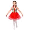 Kids Girls Christmas Costume Tulle Tutu Dress Candy Stripe Sleeveless Metallic Collar for Stage Performance Theme Party Holiday