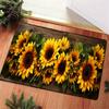 Sunflower Print Kitchen Runner Rug, Non-Slip Absorbent Floor Mat with Rustic Wood Grain, Washable Sunflower Decor for Kitchen