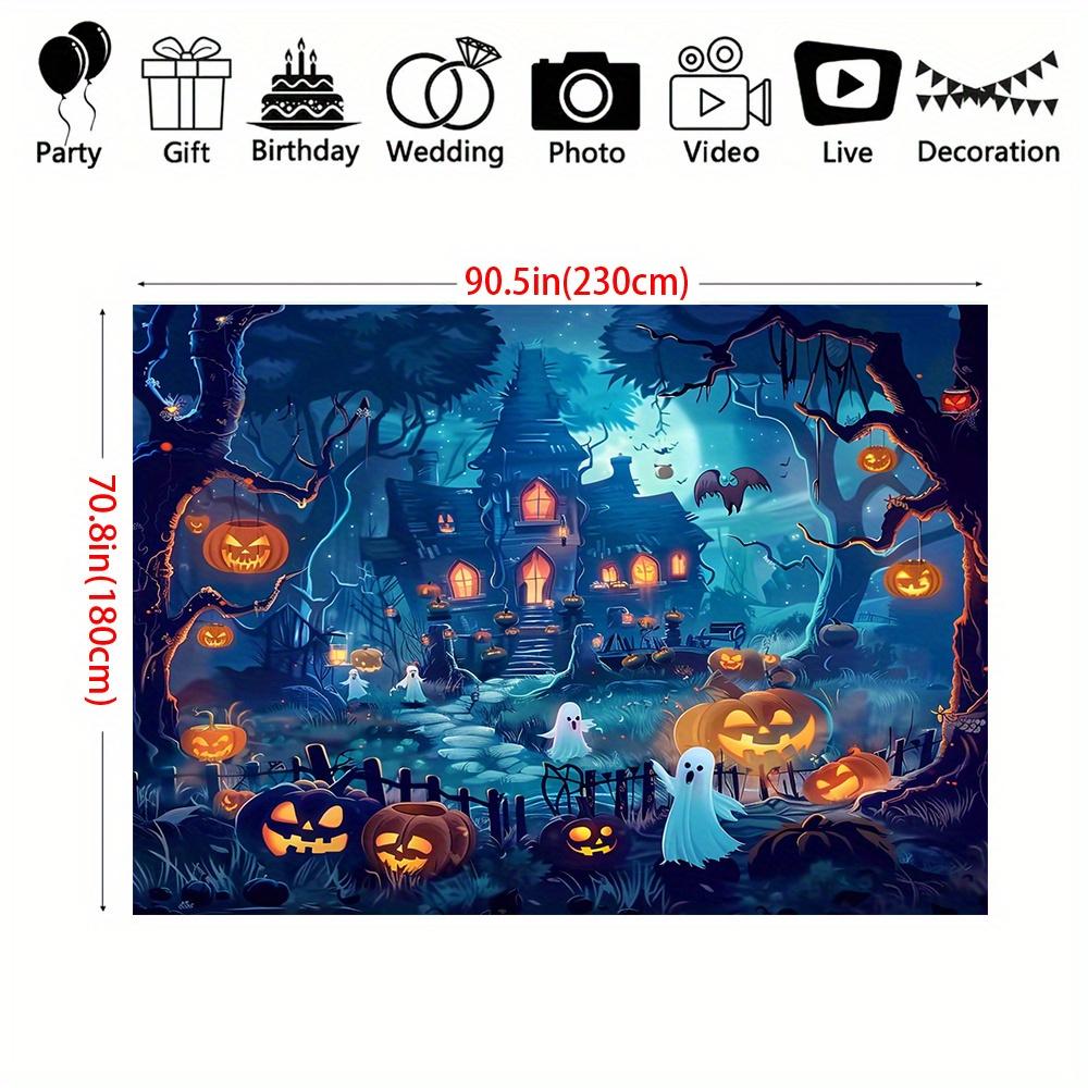 Halloween Haunted House and Pumpkin Bat Background - Multi-functional Polyester Banner Background Cloth Horror Party